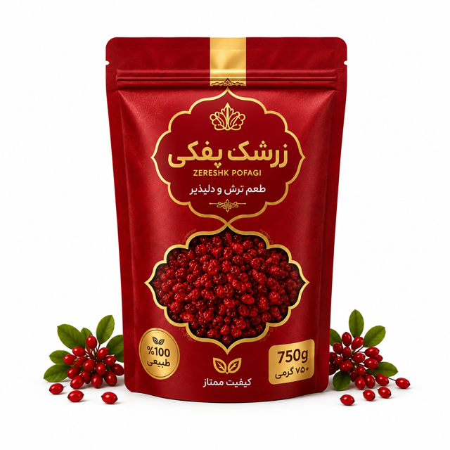 زرشک پفکی ممتاز دُر سرخ کویر  زرشک ایرانی درجه یک بسته اقتصادی ۷۵۰ گرمی