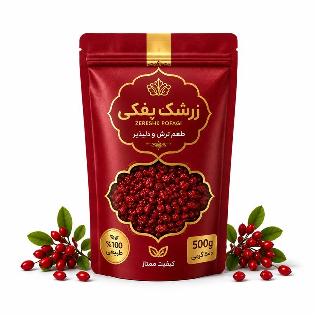 زرشک پفکی ممتاز دُر سرخ کویر  زرشک ایرانی درجه یک بسته ۵۰۰ گرمی